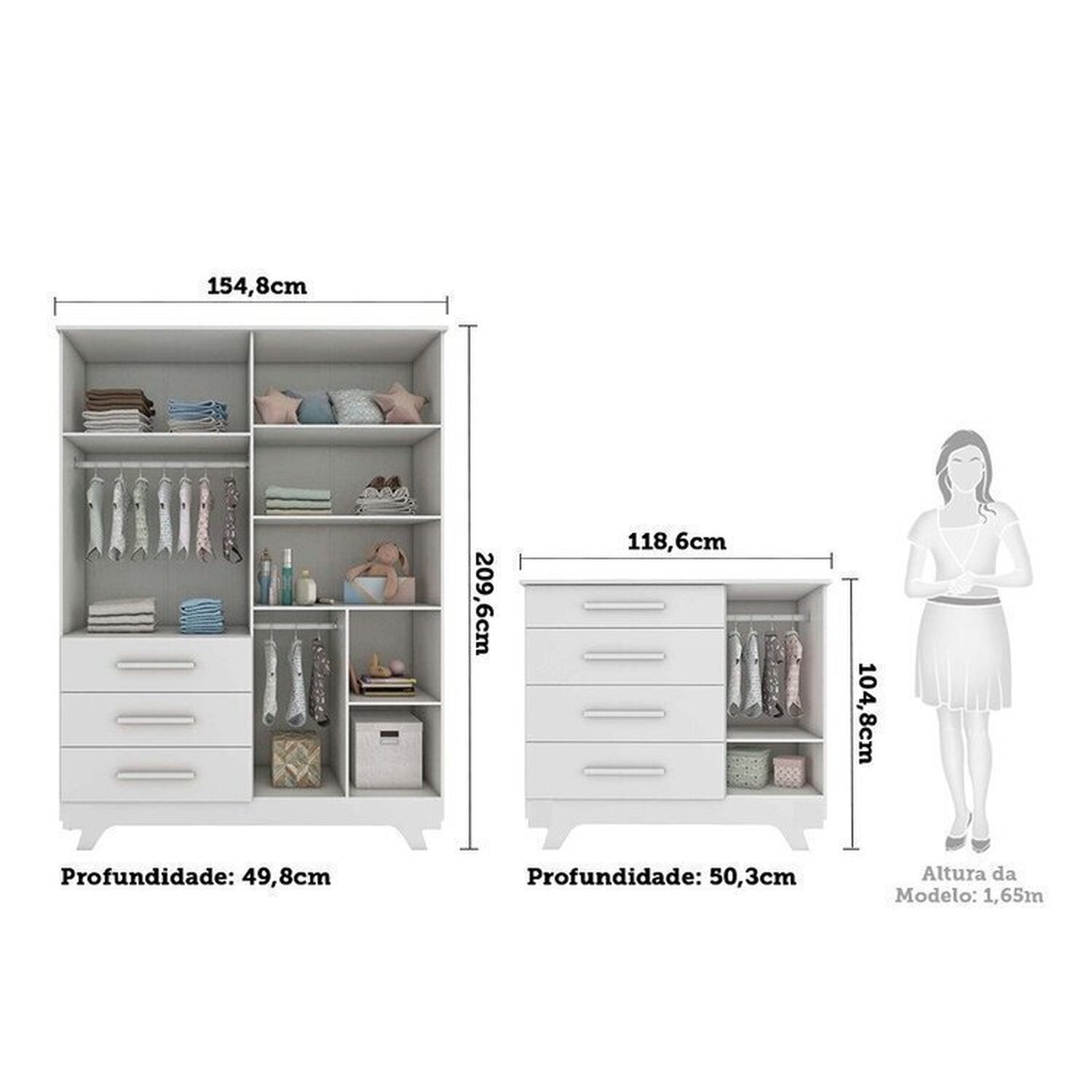 Quarto Infantil com Guarda Roupa 4 Portas e Cômoda 1 Porta Kakau Retrô 100% Mdf Espresso Móveis - 6