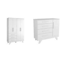 Quarto Infantil com Guarda Roupa 4 Portas e Cômoda 1 Porta Kakau Retrô 100% Mdf Espresso Móveis - 4