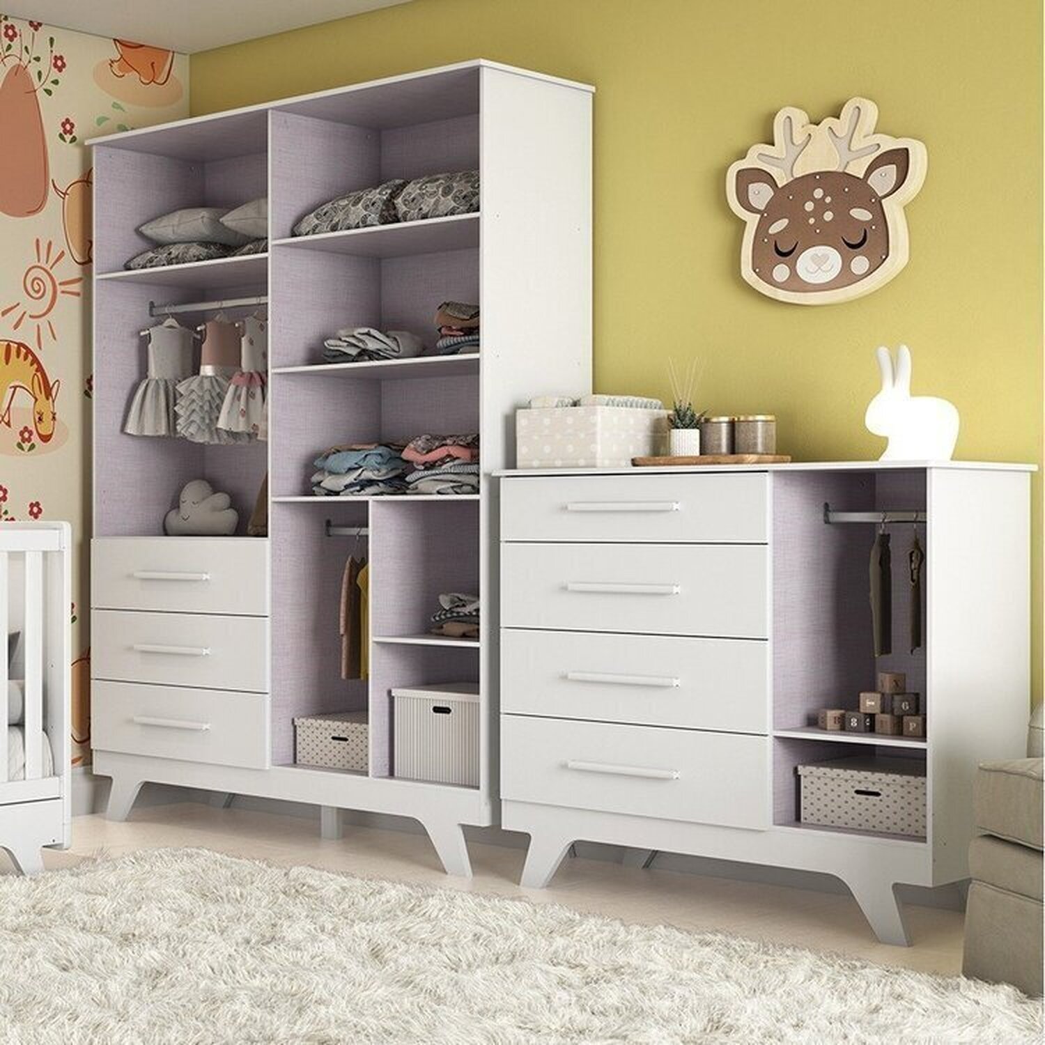 Quarto Infantil com Guarda Roupa 4 Portas e Cômoda 1 Porta Kakau Retrô 100% Mdf Espresso Móveis - 2