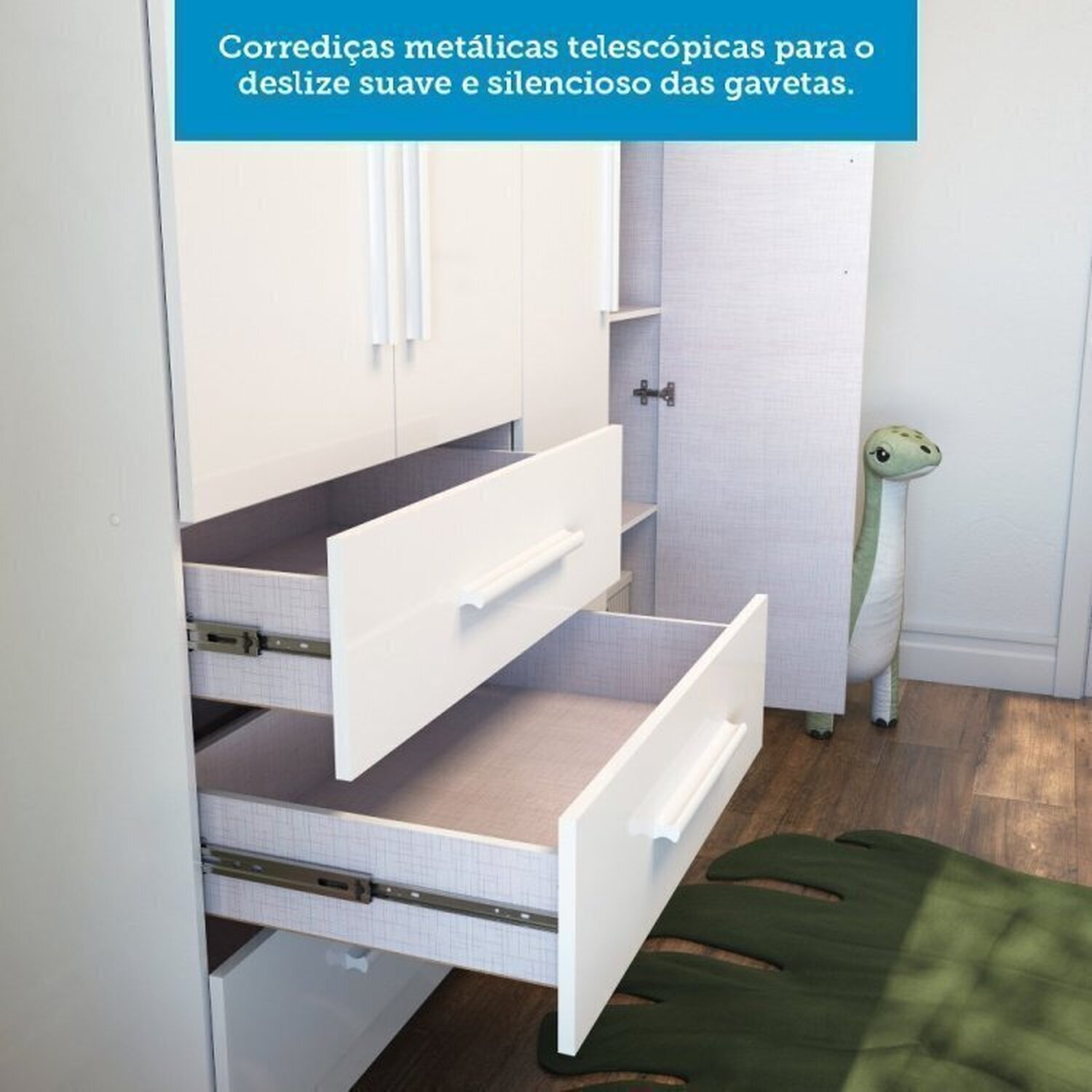 Quarto Infantil com Guarda Roupa 4 Portas e Cômoda 1 Porta Kakau Retrô 100% Mdf Espresso Móveis - 10