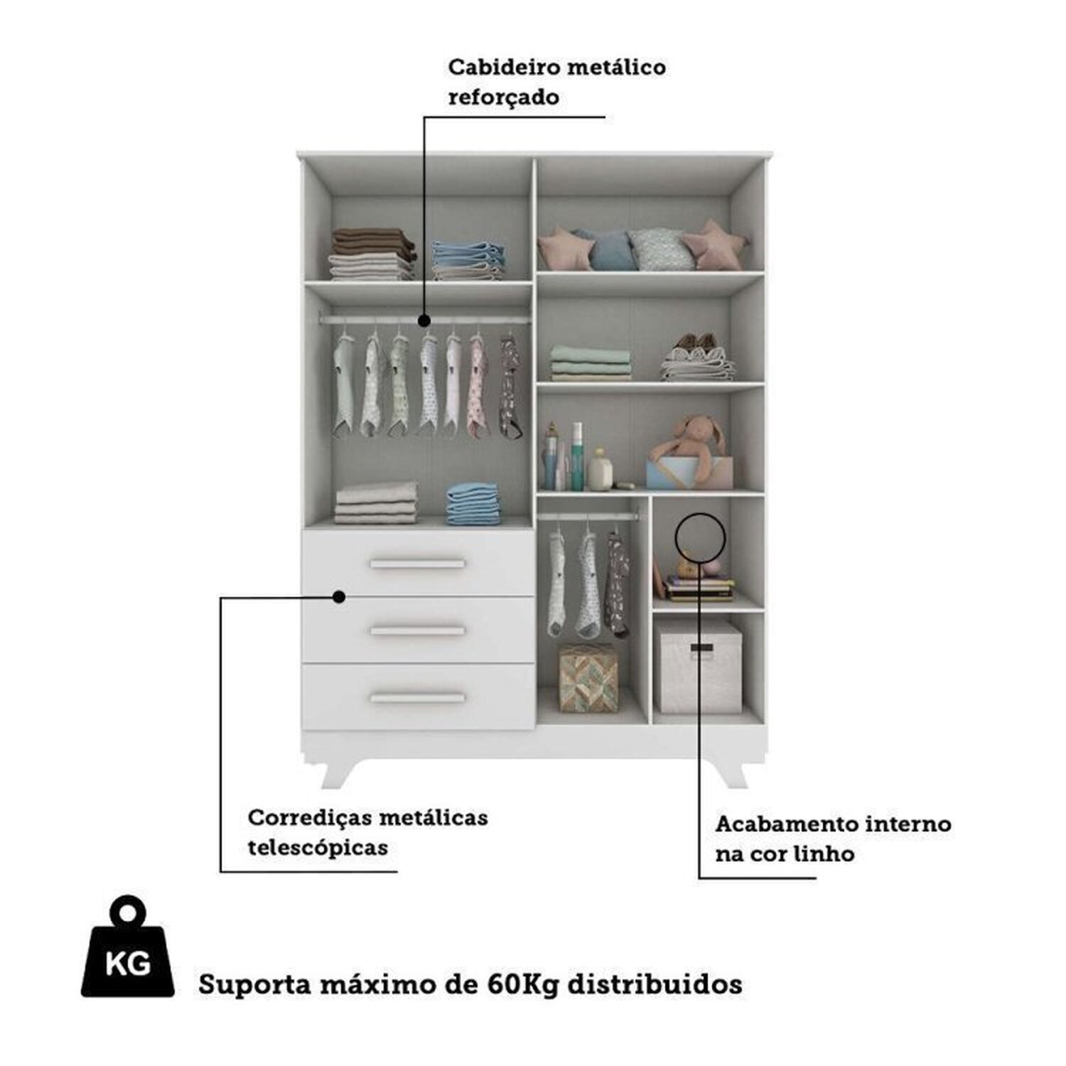 Quarto Infantil com Guarda Roupa 4 Portas e Cômoda 1 Porta Kakau Retrô 100% Mdf Espresso Móveis - 7