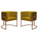 Ver imagem 1 de Kit 2 Poltronas Reforçada Decorativa Sala Nayara Base Ferro Bronze Suede Amarelo