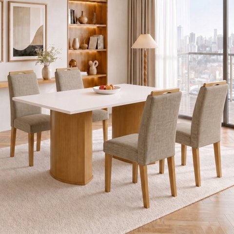 Conjunto de Sala de Jantar 4 Lugares Retangular 120x80cm MDF Cinamomo e Off White