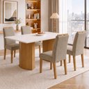 Ver imagem 1 de Conjunto de Sala de Jantar 4 Lugares Retangular 120x80cm MDF Cinamomo e Off White
