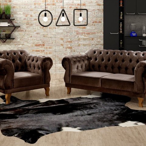 Sofá 2 e 1 Lugares Duquesa Decoração Sala Recepção Retrô Marrom