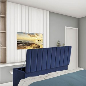 Caldadeira Baú Recamier Solteiro 90CM Carla Courino Azul Marinho - D A DECOR