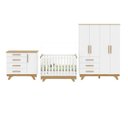 Ver imagem 3 de Quarto de Bebê Completo com Guarda Roupa Cômoda e Berço 100% MDF Kakau Retrô Yescasa Branco Brilho/Amêndoa