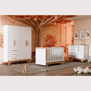 Quarto de Bebê Completo com Guarda Roupa Cômoda e Berço 100% Mdf Kakau Retrô Espresso Móveis