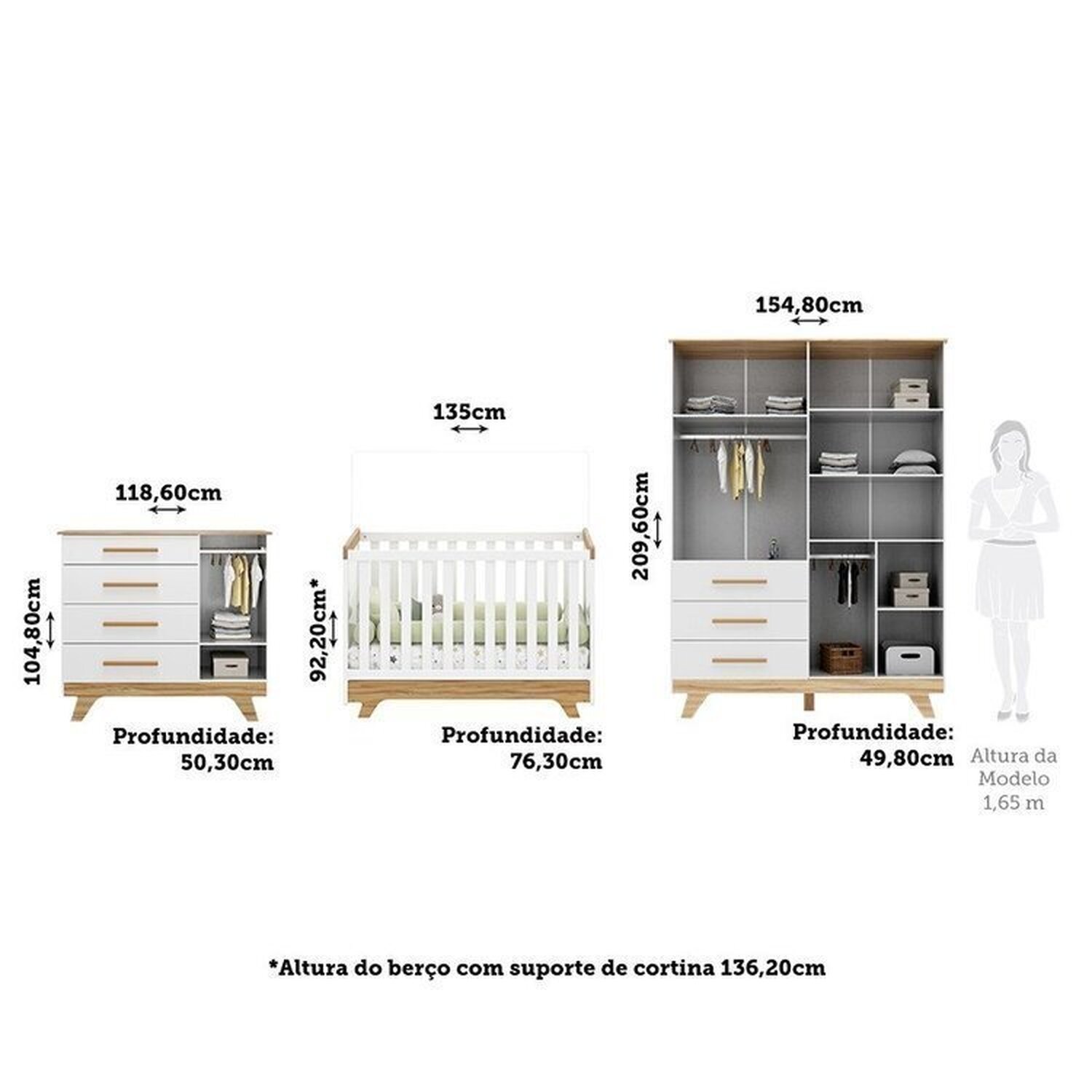 Quarto de Bebê Completo com Guarda Roupa Cômoda e Berço 100% Mdf Kakau Retrô Espresso Móveis - 4