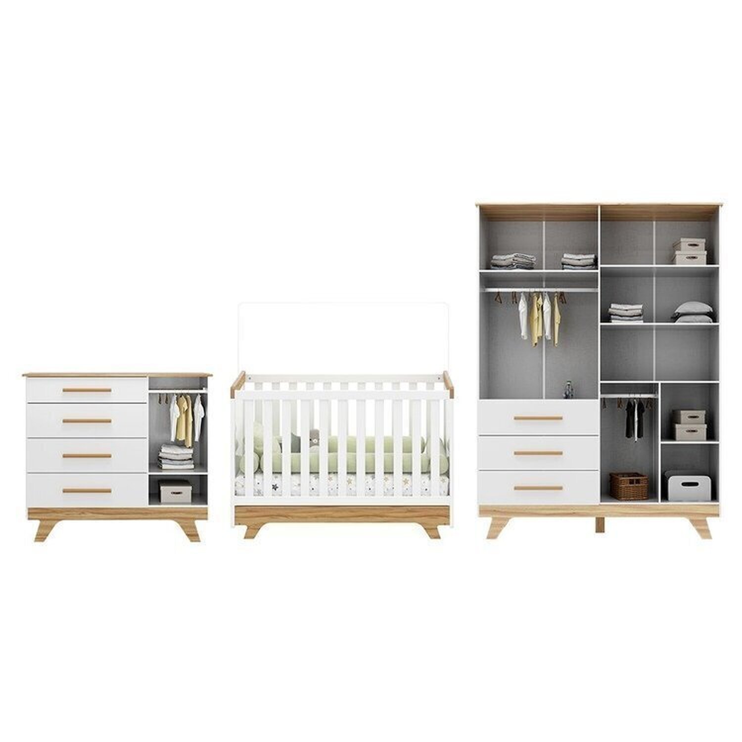 Quarto de Bebê Completo com Guarda Roupa Cômoda e Berço 100% Mdf Kakau Retrô Espresso Móveis - 3