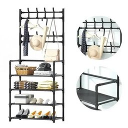 Estante 4 Prateleiras Guarda Roupa Sapateira Grande Organizador Cabideiro Portatil - 1