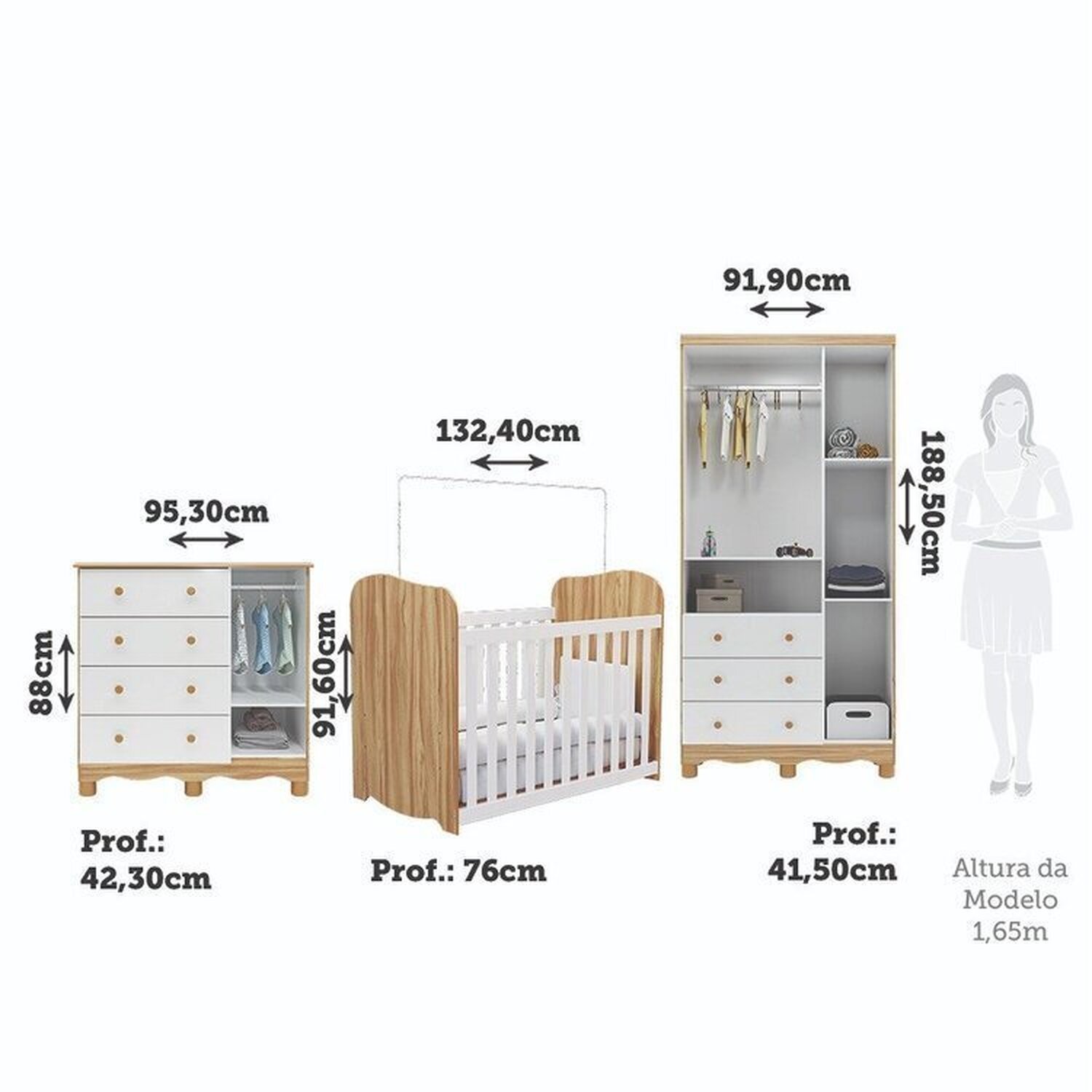 Quarto de Bebê Completo com Guarda Roupa 3 Portas Cômoda e Berço 100% Mdf Mimo Espresso Móveis - 4