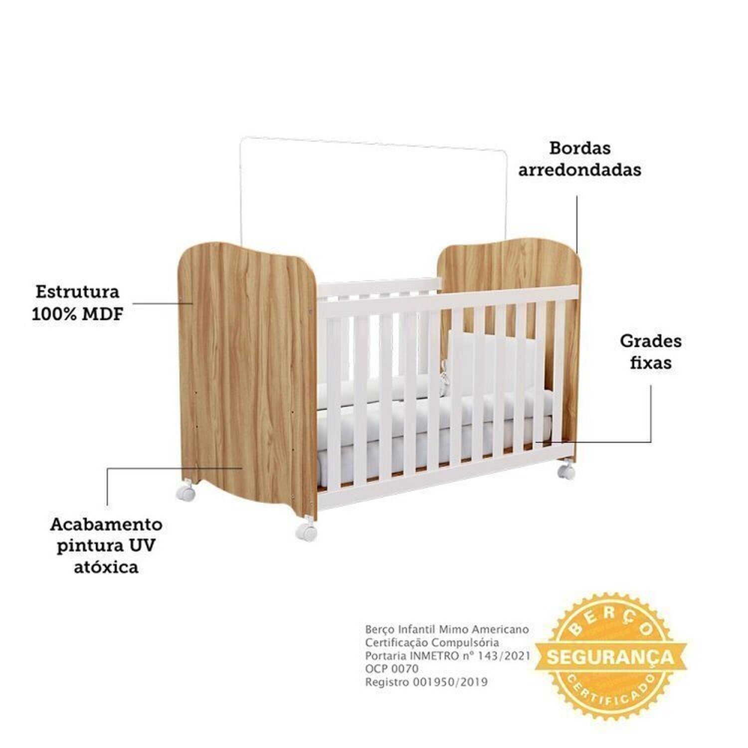 Quarto de Bebê Completo com Guarda Roupa 3 Portas Cômoda e Berço 100% Mdf Mimo Espresso Móveis - 5