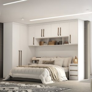Quarto Modulado Casal Mdf 5 Peças Lotus Belmax:branco
