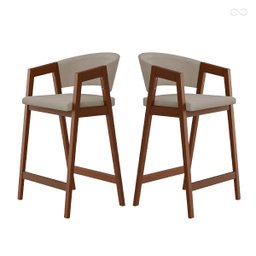 Kit 2 Banquetas Alta de Madeira Maciça Pinhão Ravena com Encosto Suede Bege Ccs - 1