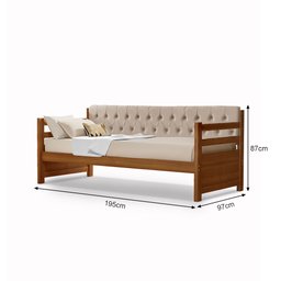 Sofá Cama Solteiro Verona Mona Castanho Estofado Capitonê Veludo Bege - 3