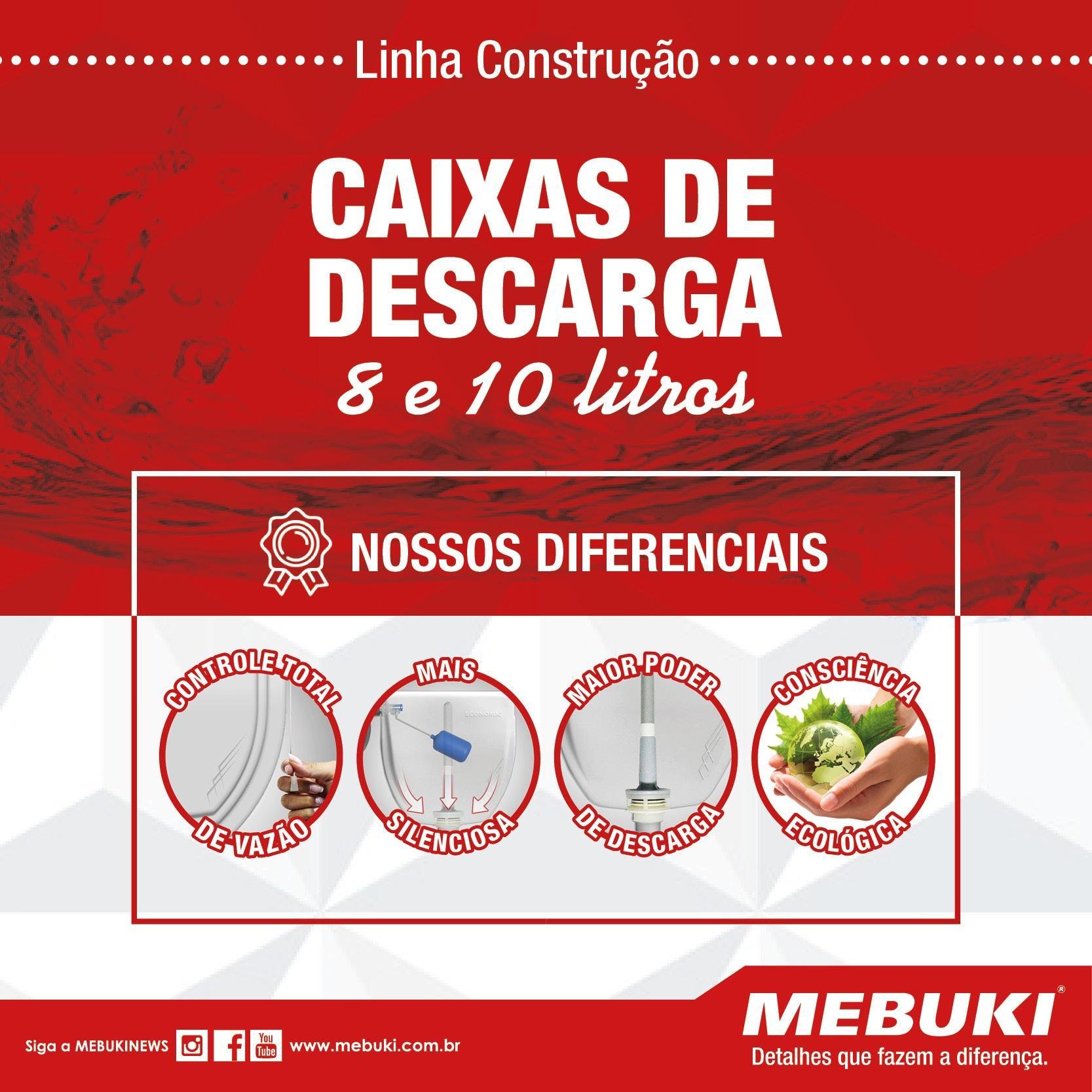 Caixa de Descarga Mebuki Parede Universal 10 Litros - 5