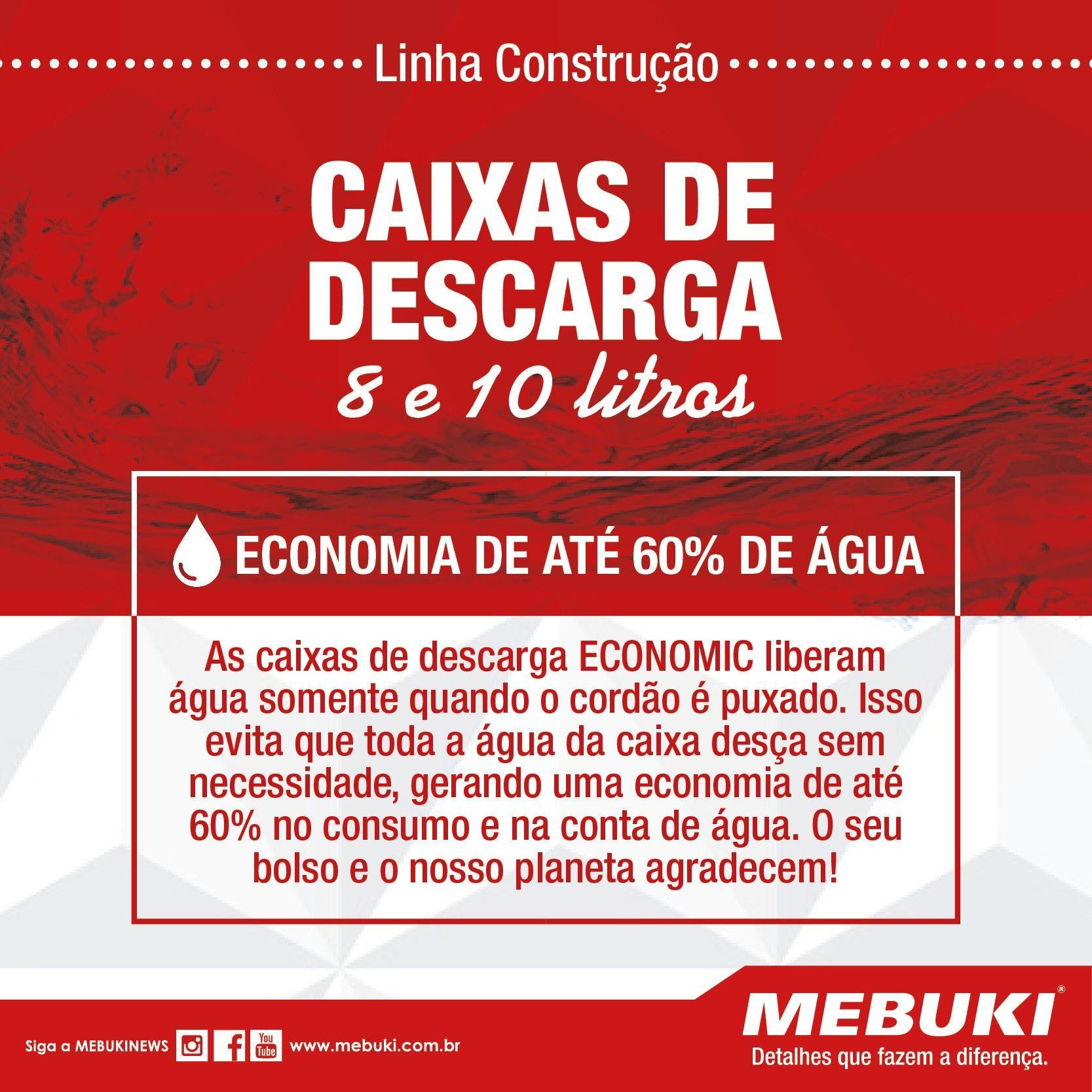 Caixa de Descarga Mebuki Parede Universal 10 Litros - 6
