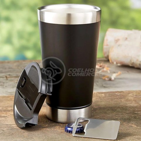 Copo Térmico com Tampa e Abridor de Garrafa 473ml Preto