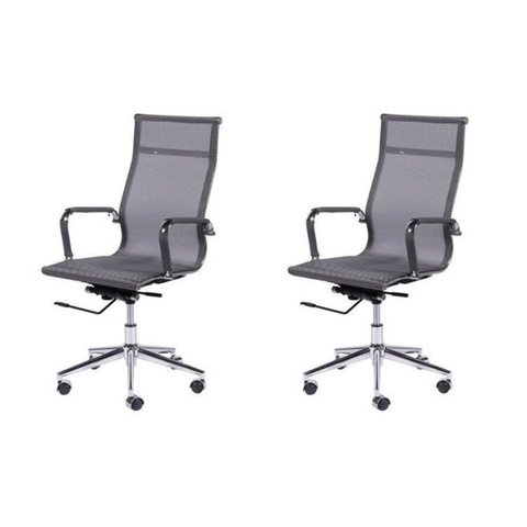 Kit 2 Cadeiras Escritorio Presidente Esteirinha Tela Mesh 3303 Cinza