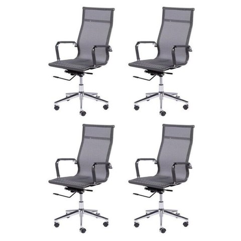 Kit 4 Cadeiras Escritorio Presidente Esteirinha Tela Mesh 3303 Cinza