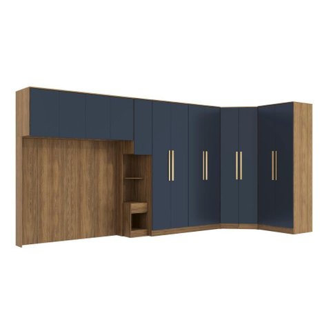 Quarto Modular Kappesberg Adapt Nogueira/azul Profundo 6 Peças 474cm X 185cm