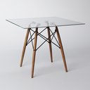 Ver imagem 1 de Mesa Eames Eiffel Quadrada 90cm Tampo de Vidro Base de Madeira