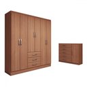 Ver imagem 3 de Guarda-roupa Casal Eliza 6 Portas 3 Gavetas com Cômoda 1 Porta 5 Gavetas Cinamomo - Panorama Móveis