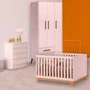 Ver imagem 1 de Conjunto Berço Mini Cama Slim, Cômoda e Guarda Roupa Retrô Rosa