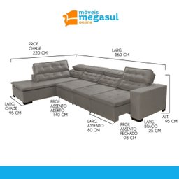 Sofá 7 Lugares Canto Assento Retrátil Pillow Chaise D 3,60 X2,20 M Sttilo Bege - Megasul - 4