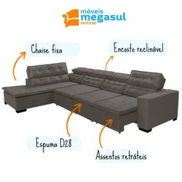 Sofá 7 Lugares Canto Assento Retrátil Pillow Chaise D 3,60 X2,20 M Sttilo Bege - Megasul - 3