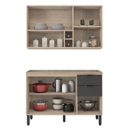 Cozinha Completa Modular Firenze sem Tampo 2 Peças Composição 11 Avena Touch Grafito Fi0011 Demóbile - 2