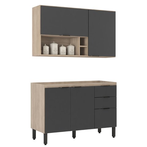 Cozinha Completa Modular Firenze sem Tampo 2 Peças Composição 11 Avena Touch Grafito Fi0011 Demóbile