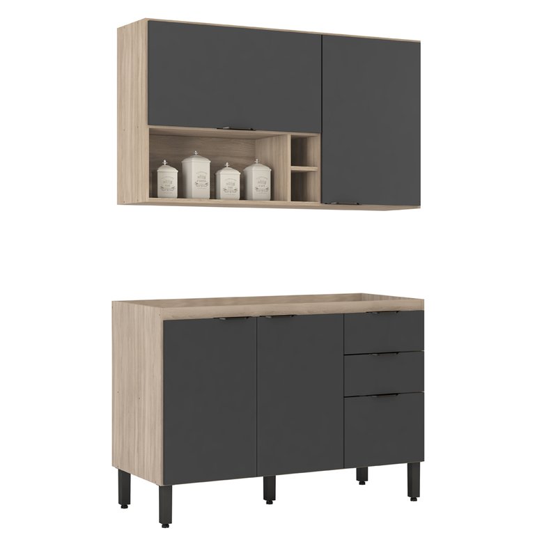Cozinha Completa Modular Firenze sem Tampo 2 Peças Composição 11 Avena Touch Grafito Fi0011 Demóbile