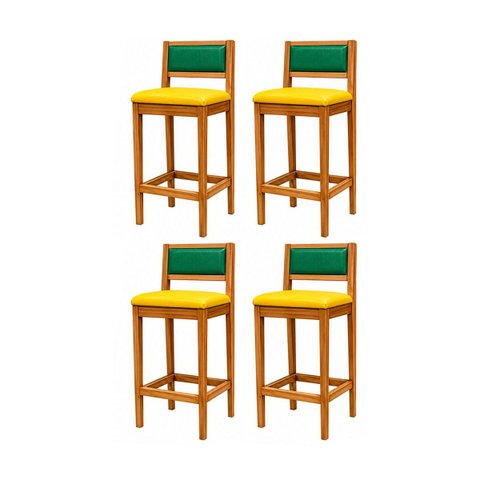 4 Banquetas Madeira Copa do Mundo Brasil Estofados Hellen:Mel e Sintetico Amarelo