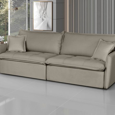 Sofá Retrátil e Reclinável 280cm Veludo Milano Marrom Castor
