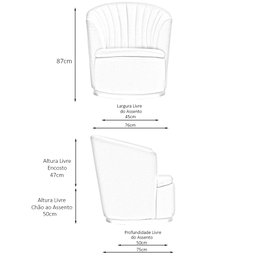 Poltrona Decorativa Base Fixa Preto Évora Poliéster Off White - CasaePoltrona - 4