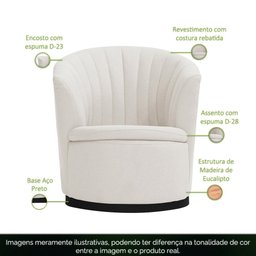Poltrona Decorativa Base Fixa Preto Évora Poliéster Off White - CasaePoltrona - 3