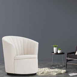Poltrona Decorativa Base Fixa Preto Évora Poliéster Off White - CasaePoltrona - 2