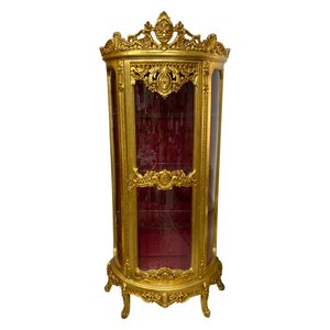 Cristaleira Clássica Dourada com Capitonê Vermelho - 204x95x46cm