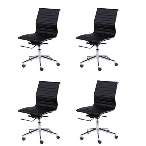 Kit 4 Cadeiras Escritório Diretor Esteirinha Rodízio Relax Corino 3301 Preto