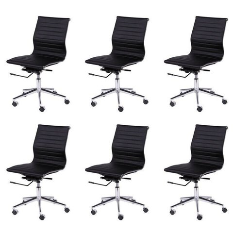 Kit 6 Cadeiras Escritório Diretor Esteirinha Rodízio Relax Corino 3301 Preto