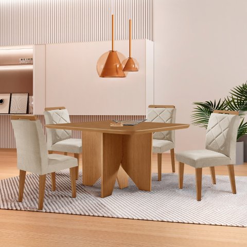 Mesa de Jantar Evora 90cm Mdf Canto Copo e com 4 Cadeiras Melissa