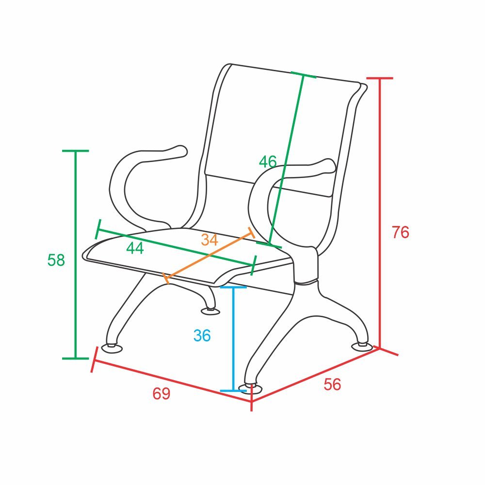 Cadeira Longarina 1 Lugar Com Estofado Colors: Laranja - 2