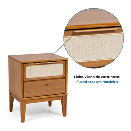 Kit Mesas de Cabeceira 2 Gavetas Madeira Maciça com Telinha Rattan Viena Marrom Mel - 12 Kit Mesas de Cabeceira 2 Gavetas Madeira Maciça com Telinha Rattan Viena Marrom Mel - 12