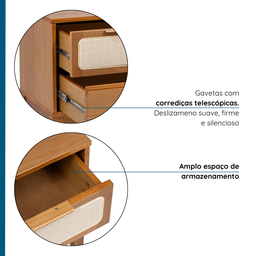 Kit Mesas de Cabeceira 2 Gavetas Madeira Maciça com Telinha Rattan Viena Marrom Mel - 9 Kit Mesas de Cabeceira 2 Gavetas Madeira Maciça com Telinha Rattan Viena Marrom Mel - 9