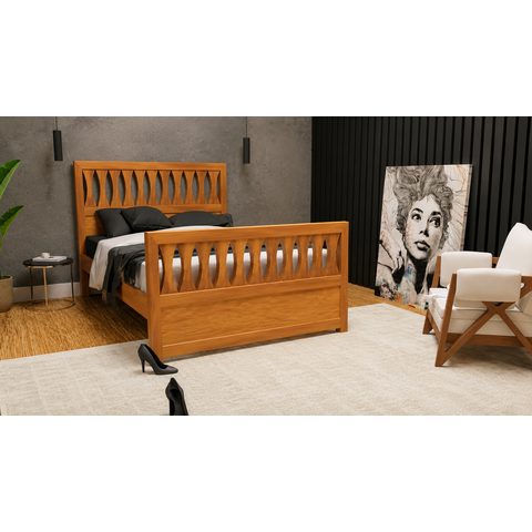 Cama Turin 140 Madeira Maciça Marrom/Mogno Mel