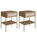 Ver imagem 1 de Kit 2 Mesas de Cabeceira 1 Gaveta Palhinha Pé Metal Dourado Oslo