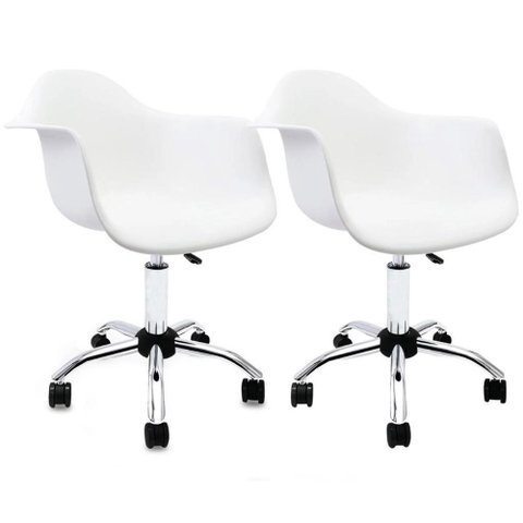 Conjunto 2 Cadeiras Eames com Braço Branca Office Cromada
