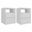 Ver imagem 1 de Kit 2 Mesas de Cabeceira 2 Gavetas 1 Nicho 100% MDF Gales Branco